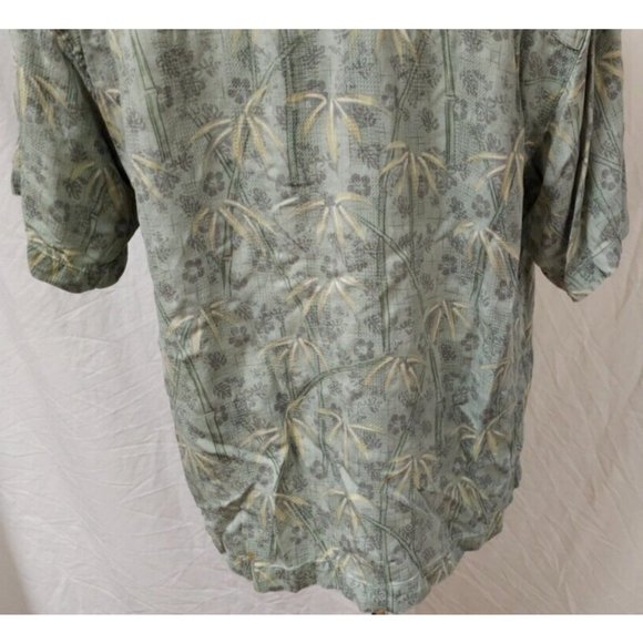 Bermuda Bay Large Green Floral Palm Trees Hawaiian Tropical Silk Button Shirt - Picture 10 of 11